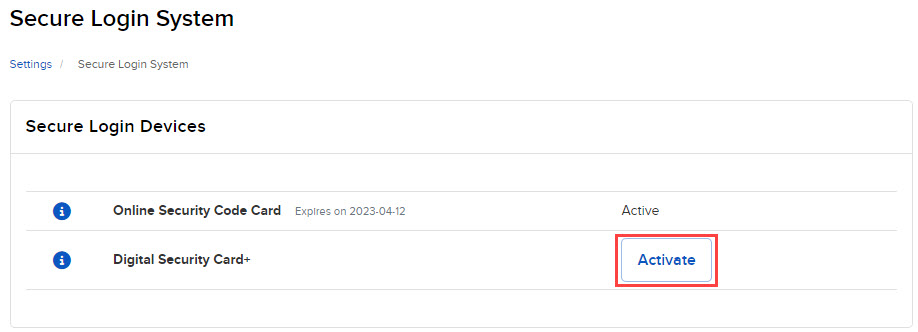 The activate the digital security card+ button in portal. 